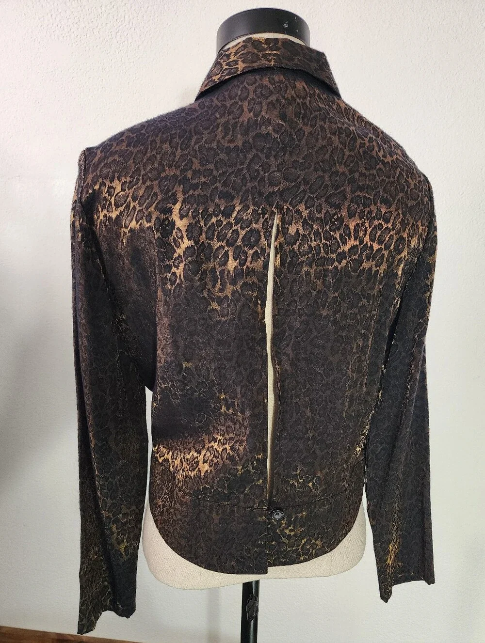 Sheri Martin Jacket Leopard Print Slit Back Button Down Vintage Brown Size 12P
